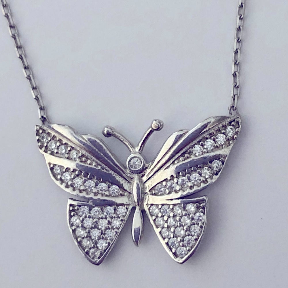 925 Silver butterfly necklace clear cubic zirconia cz stones
